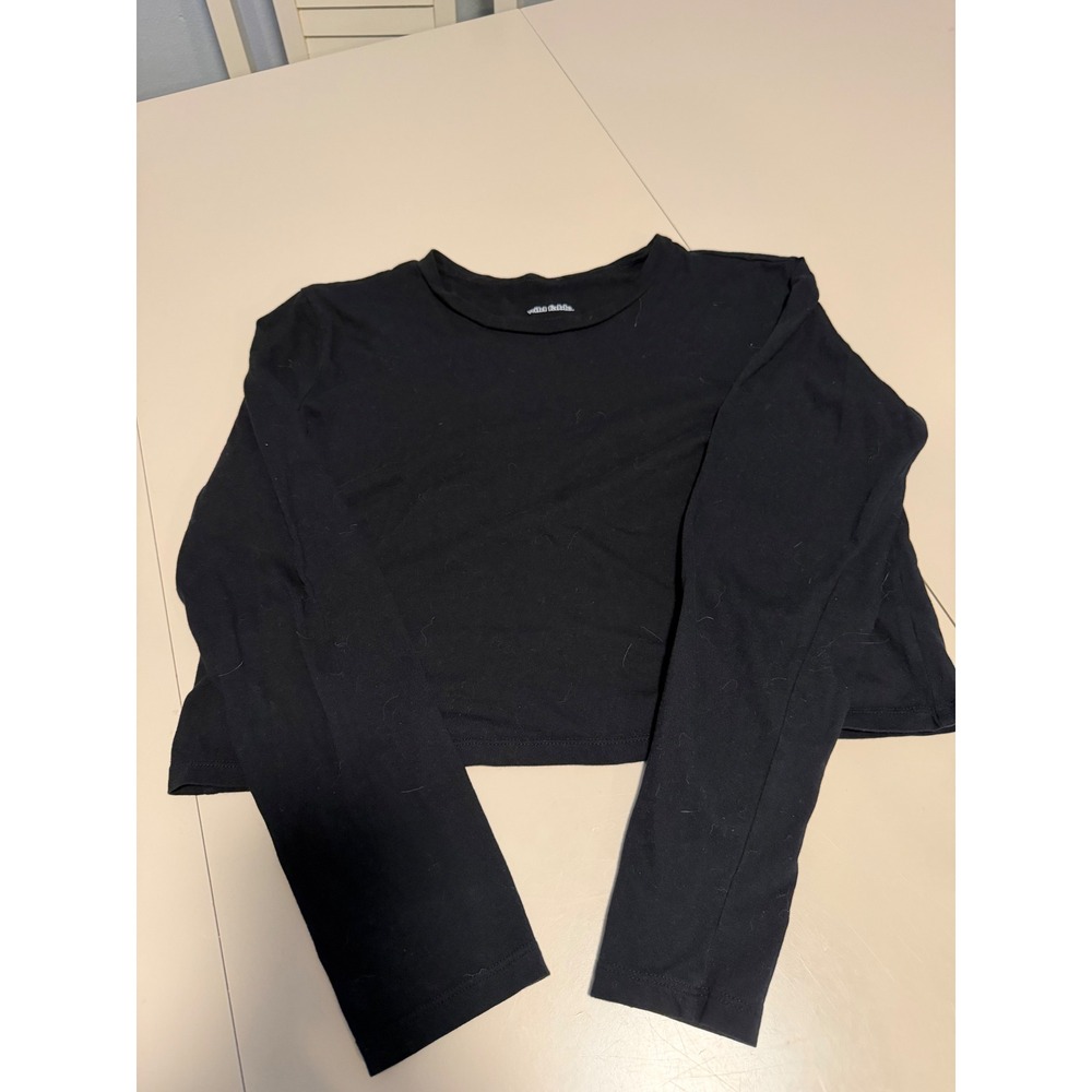 Wild Fable Womens Long Sleeve Crop‎ Top Black Cotton Crew Neck Size S RN17730